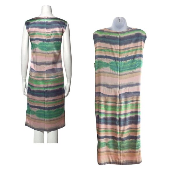 2014 ST. JOHN Watercolor Stripe Silk-Printed Shift Dress Size 12 - Picture 8 of 8